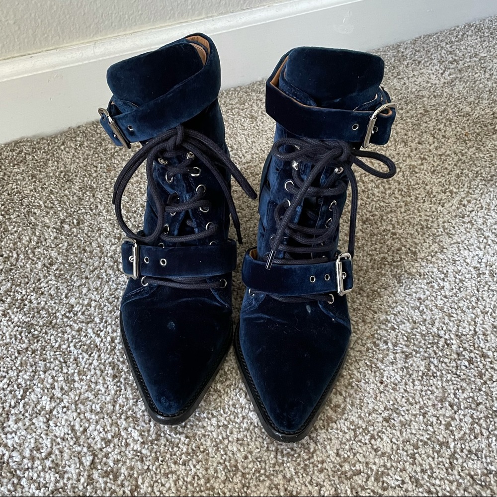 ❌SOLD Chloe Rylee Blue Velvet Buckle Strap Boots 8.5 - Picture 3 of 12